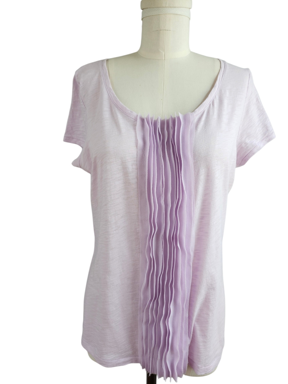 Talbots Pleated Front Lavender Short Sleeve Scoop Neck Tee M